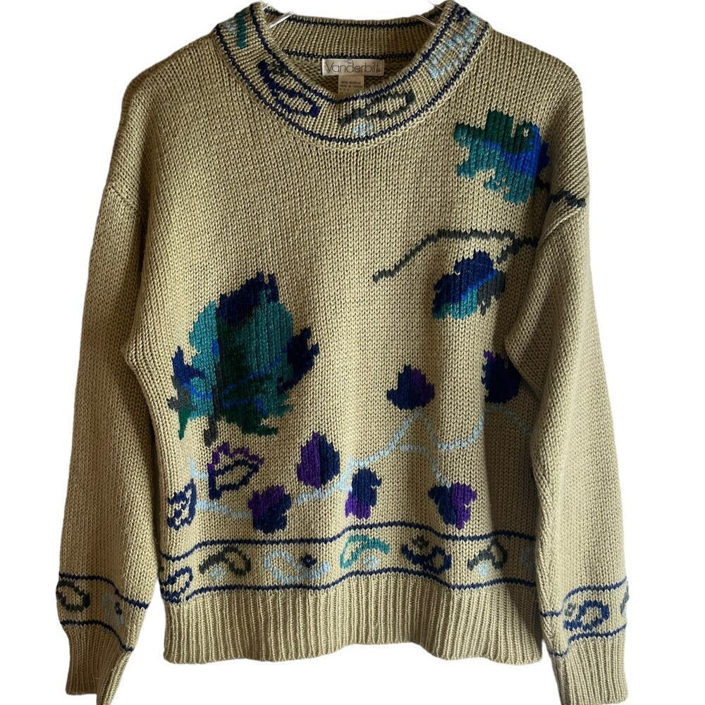Vintage 1980's Vanderbilt Knit Floral Pullover Size Women's Large Sweater